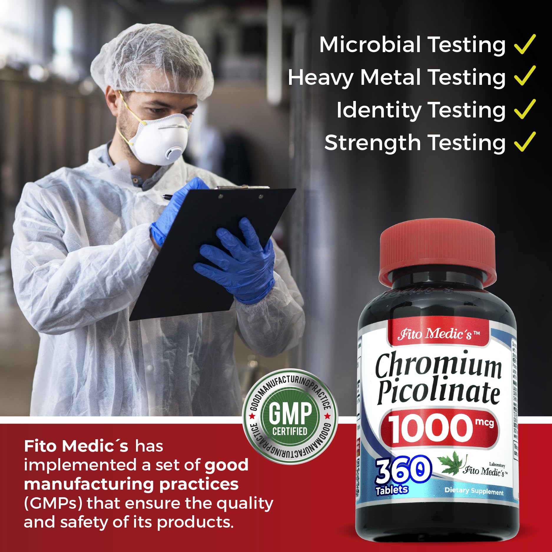 Chromium Picolinate tablets shown with a glass of water