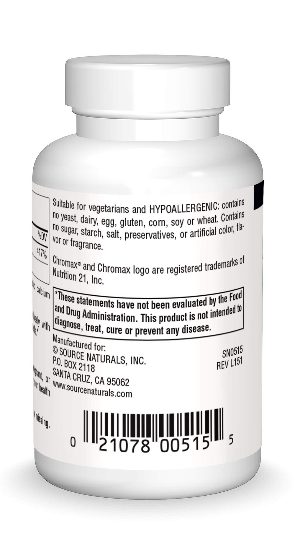 Chromium Picolinate yeast-free dietary supplement