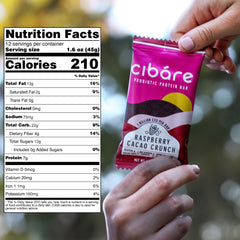 Close-up of ingredients: raspberries, dates and cacao nibs