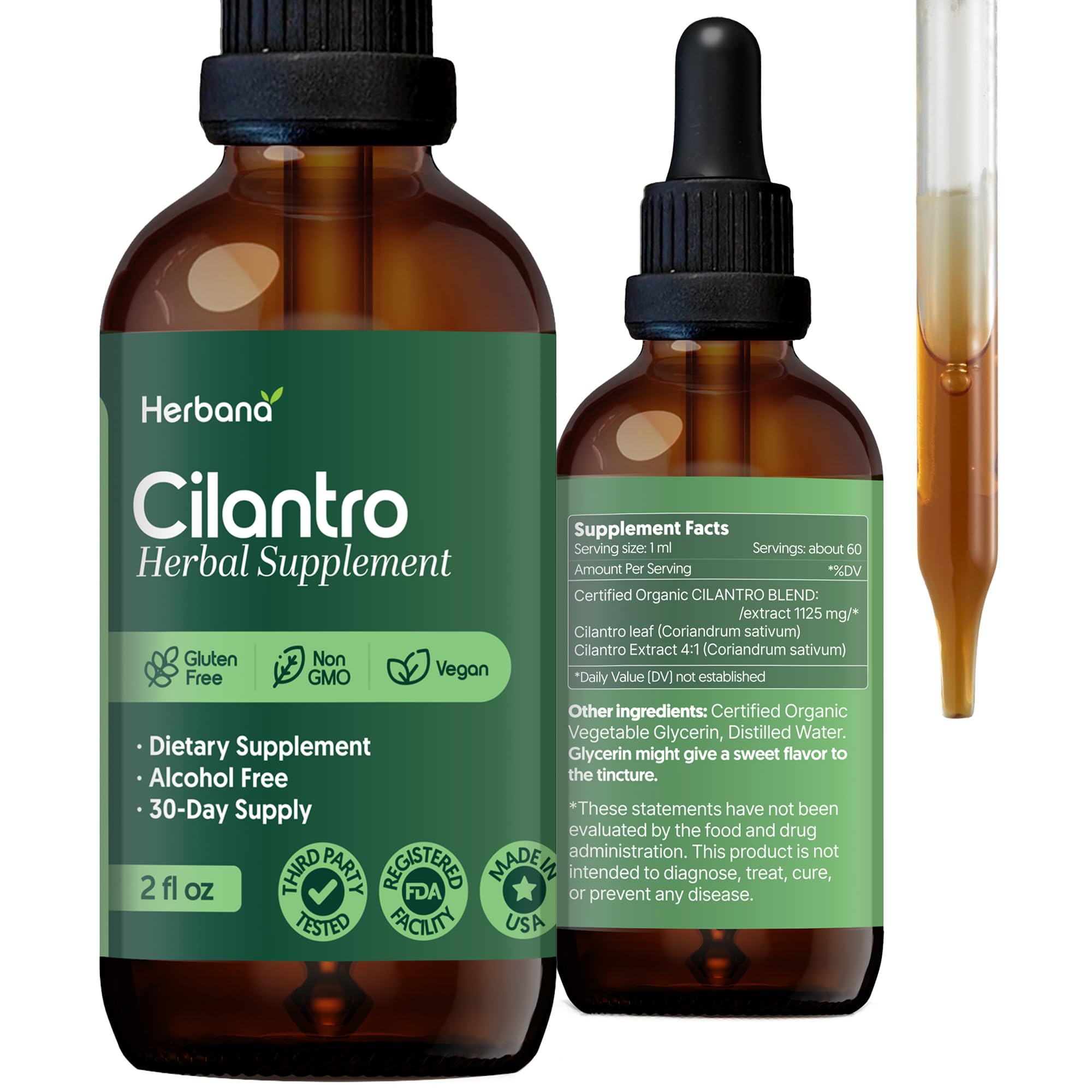 Cilantro Leaf 2 oz liquid extract bottle with label