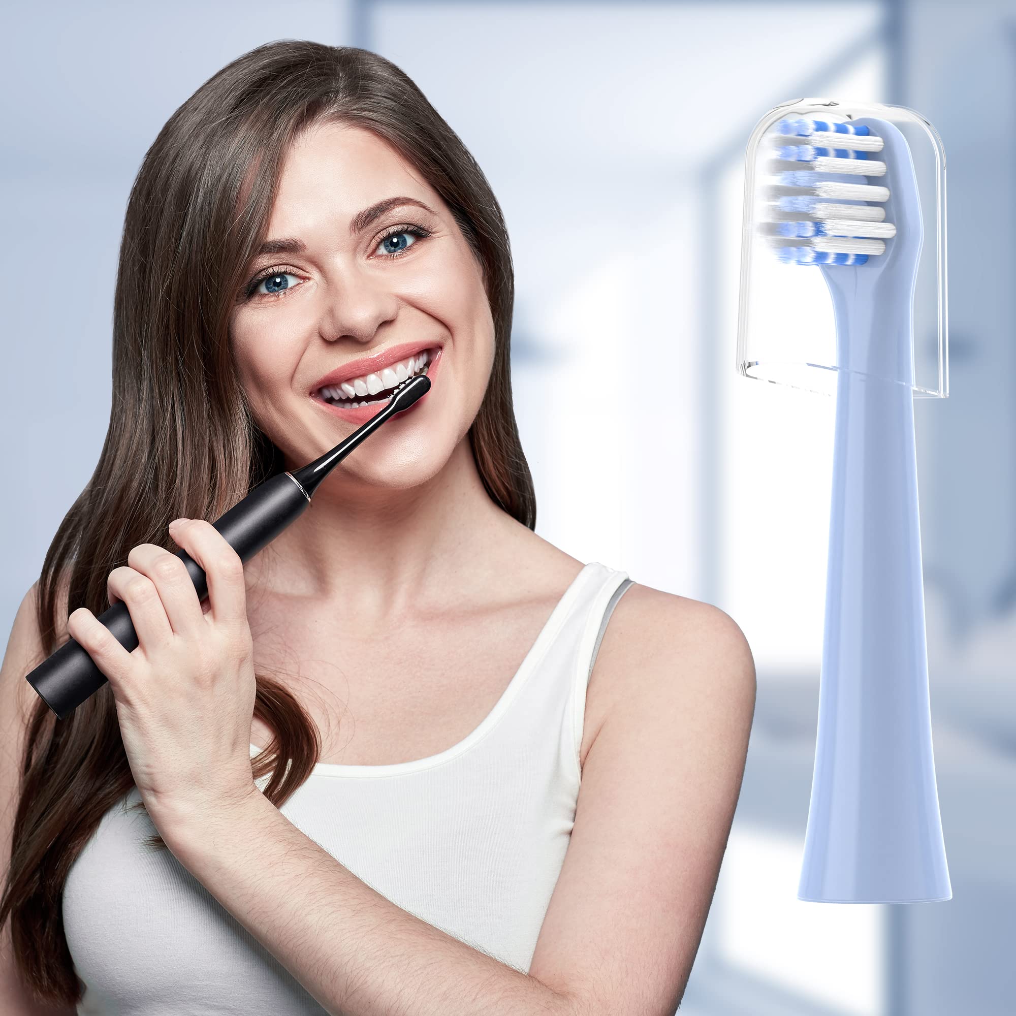 Blue CILGEWH replacement heads for Colgate Hum in travel case