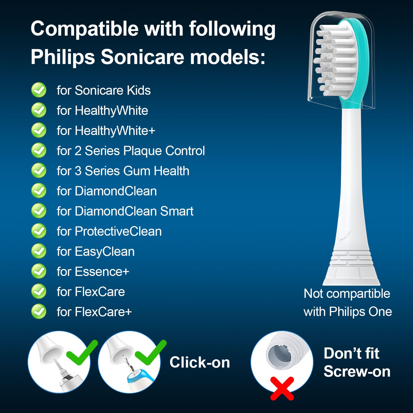 Compatibility with Philips Sonicare Kids and other snap-on handles
