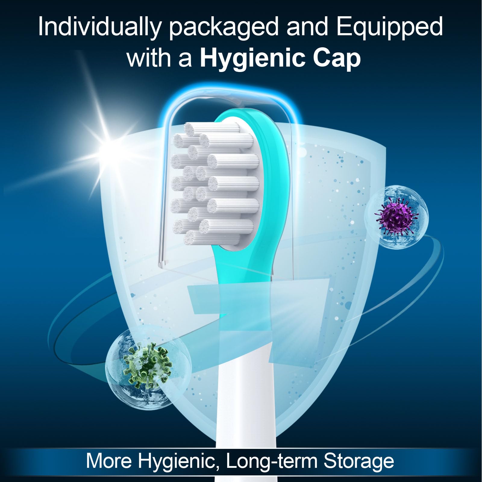 Individually sealed replacement heads with transparent hygienic cap
