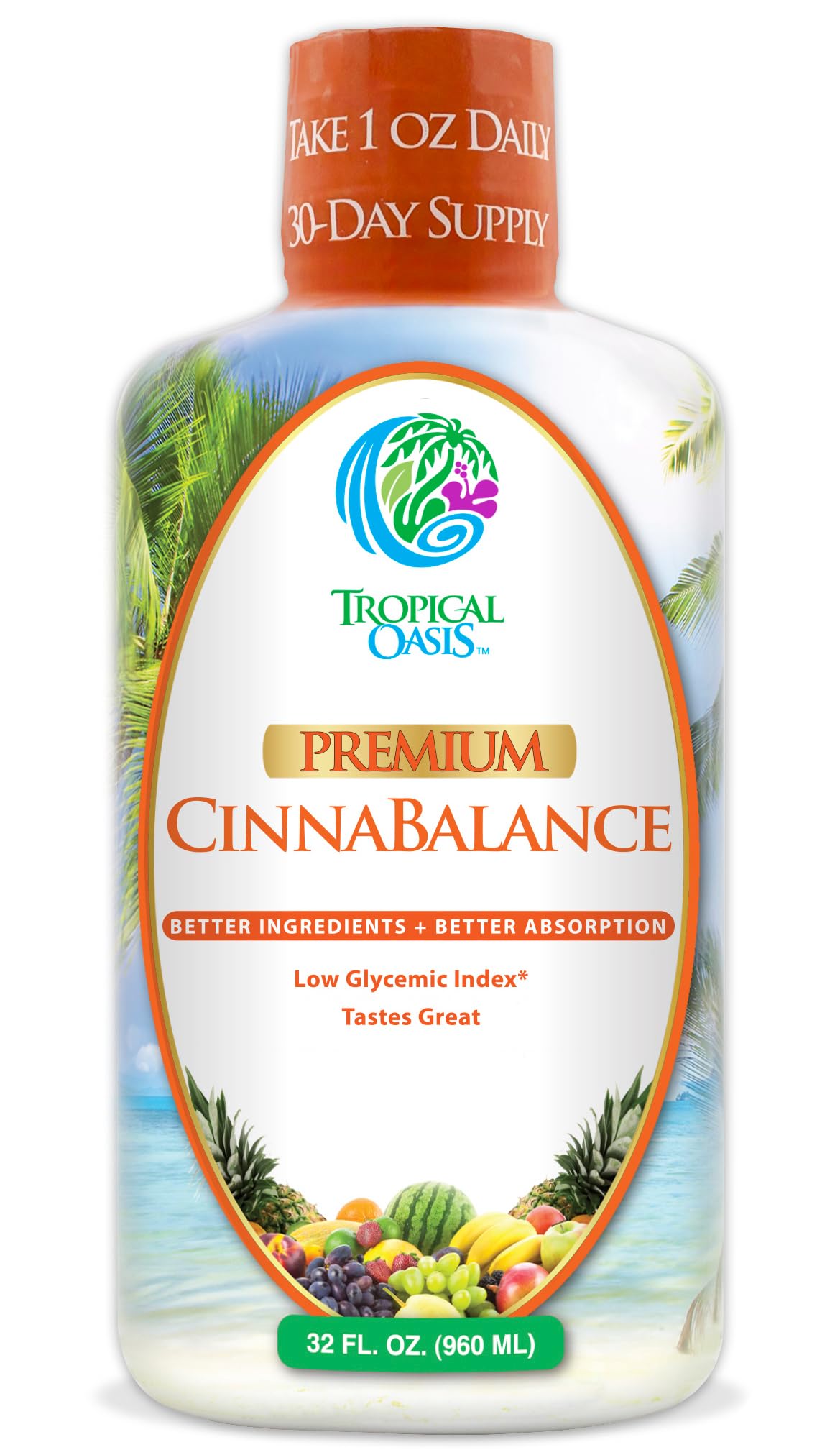 Cinnabalance 32 oz liquid cinnamon supplement bottle front label