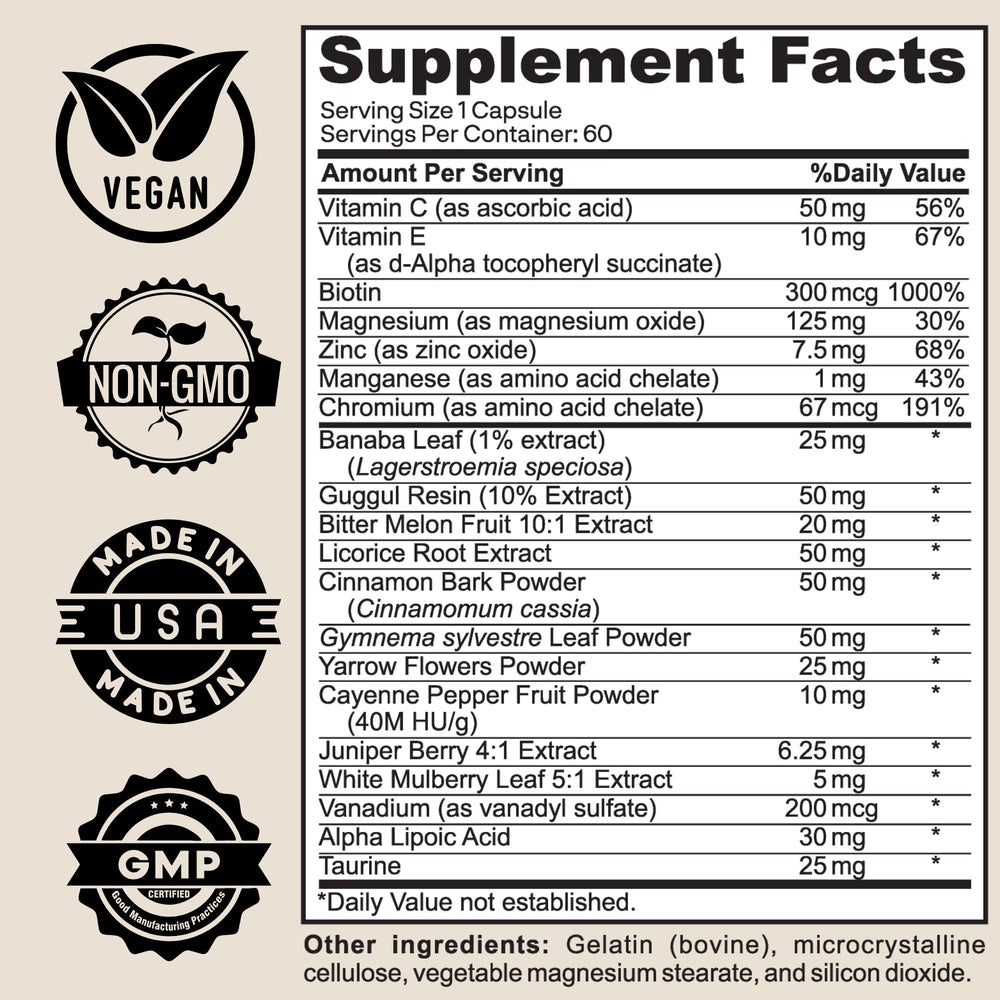 Ingredients: cinnamon, bitter melon, licorice root extract