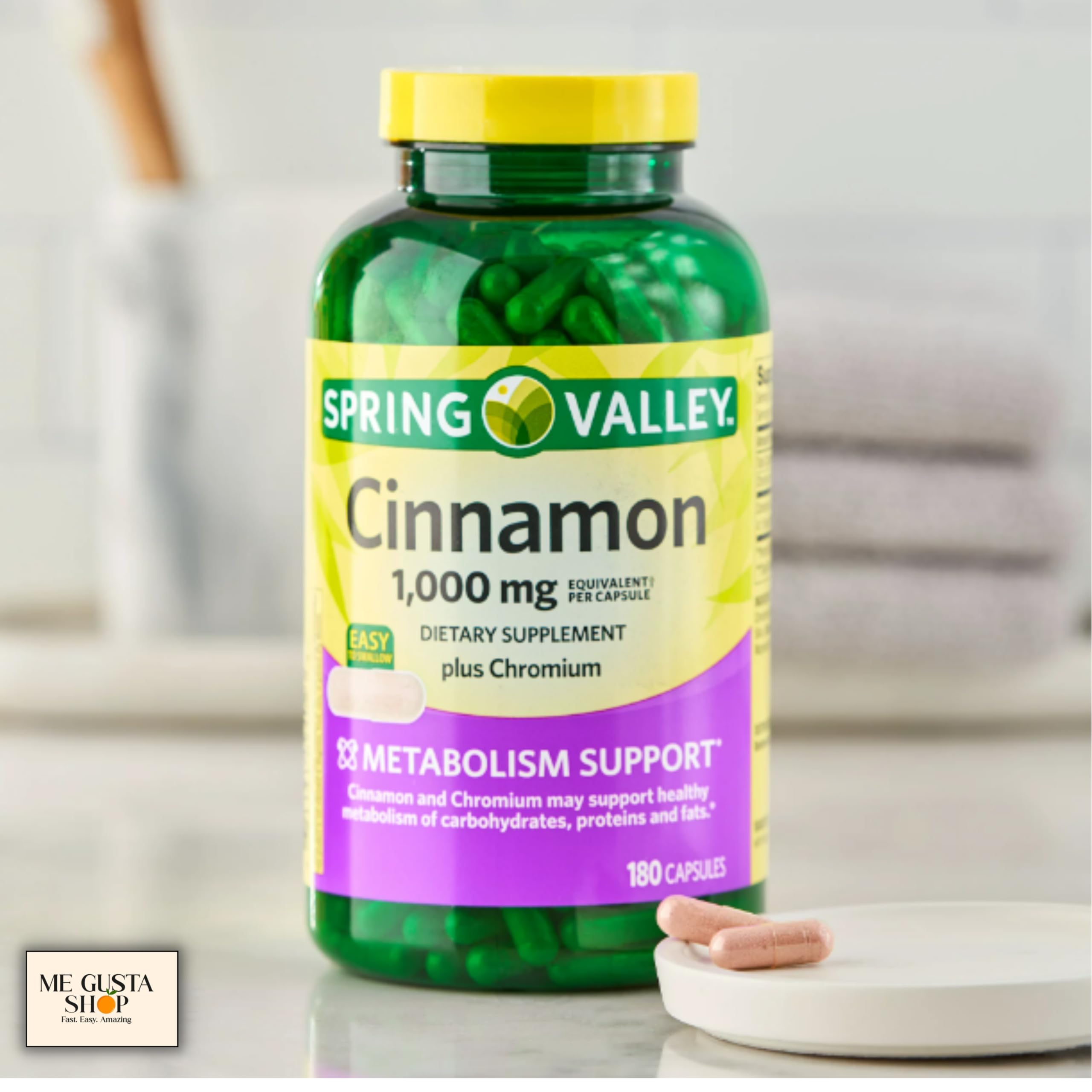 Front packaging: Cinnamon Plus Chromium Capsules 1,000 mg 180 count