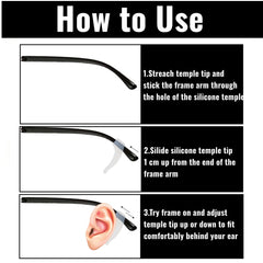 Glasses with anti-slip ear grips installed on temples