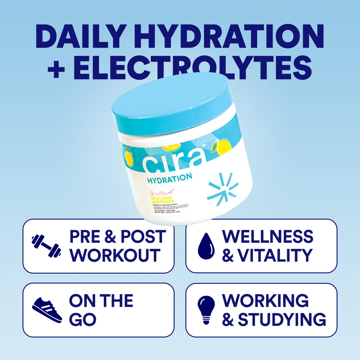 Cira Hydration powder dissolving in water for a quick, refreshing sip.