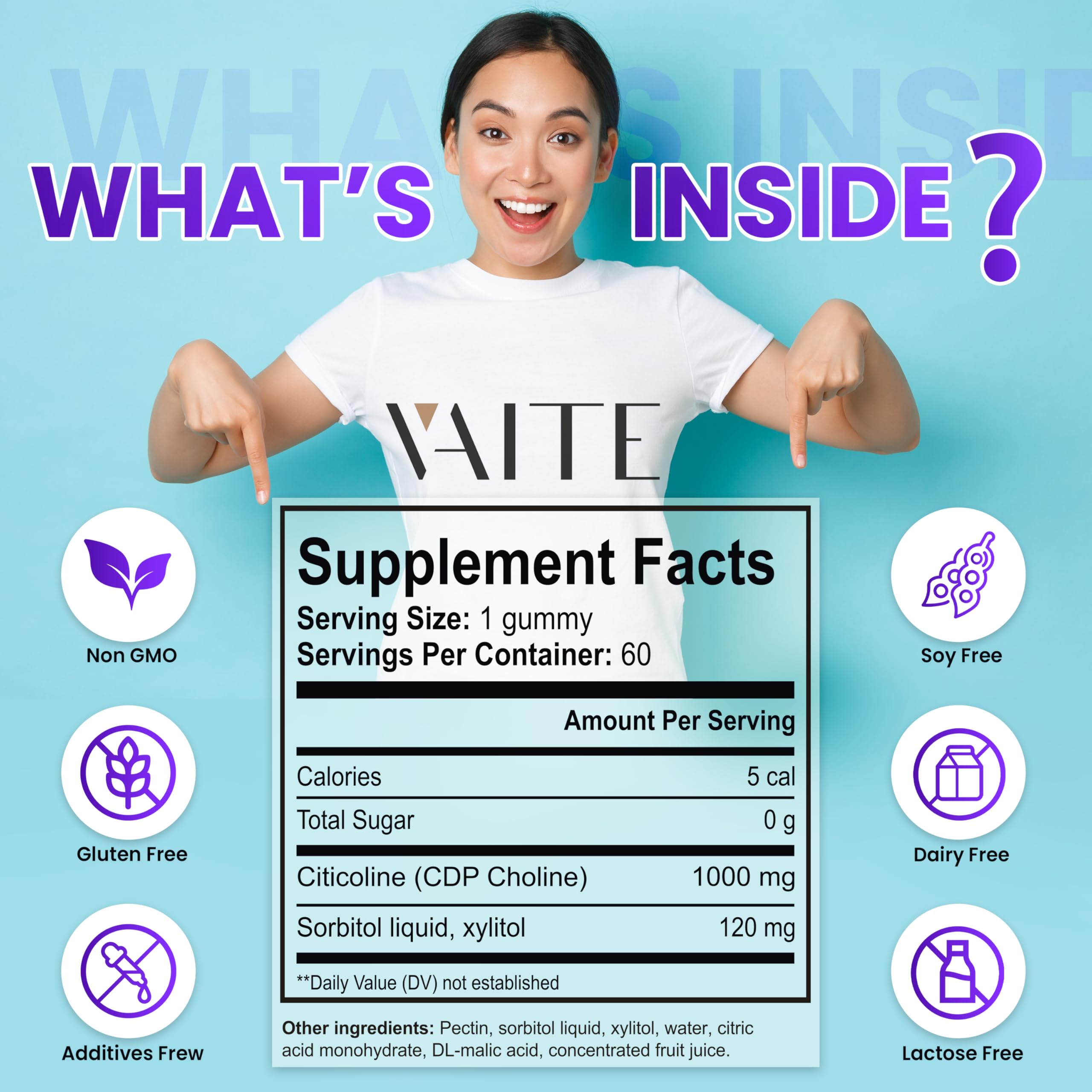 Citicoline 1000mg gummies ingredients panel