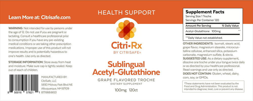 Close-up of CitriRx 120-count bottle label in grape flavor