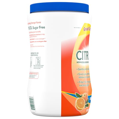 Comparison image showing Citrucel sugar-free fiber powder features.