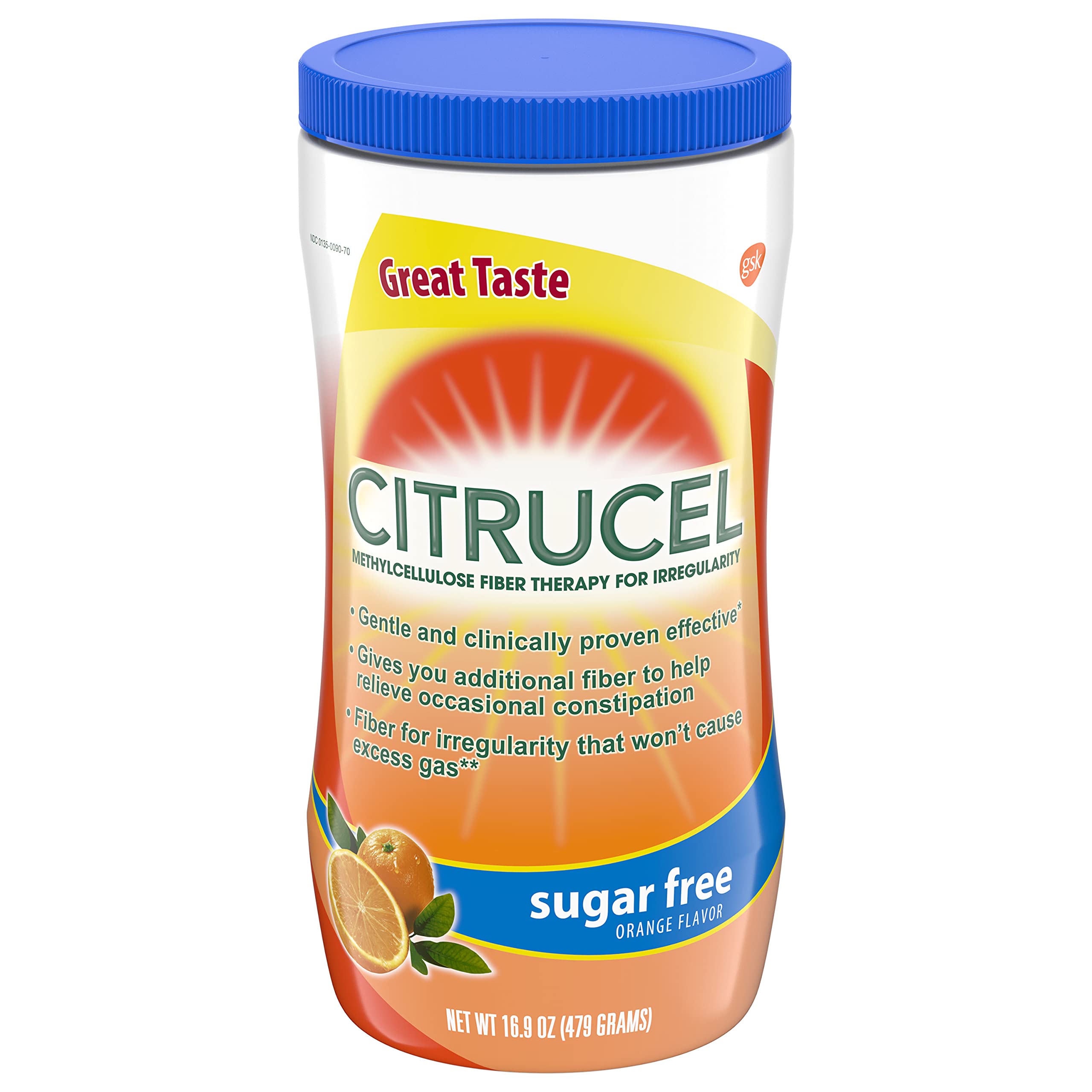 Citrucel Sugar Free Orange Flavor Methylcellulose Fiber Therapy Powder 16.9 oz (Pack of 3) front view