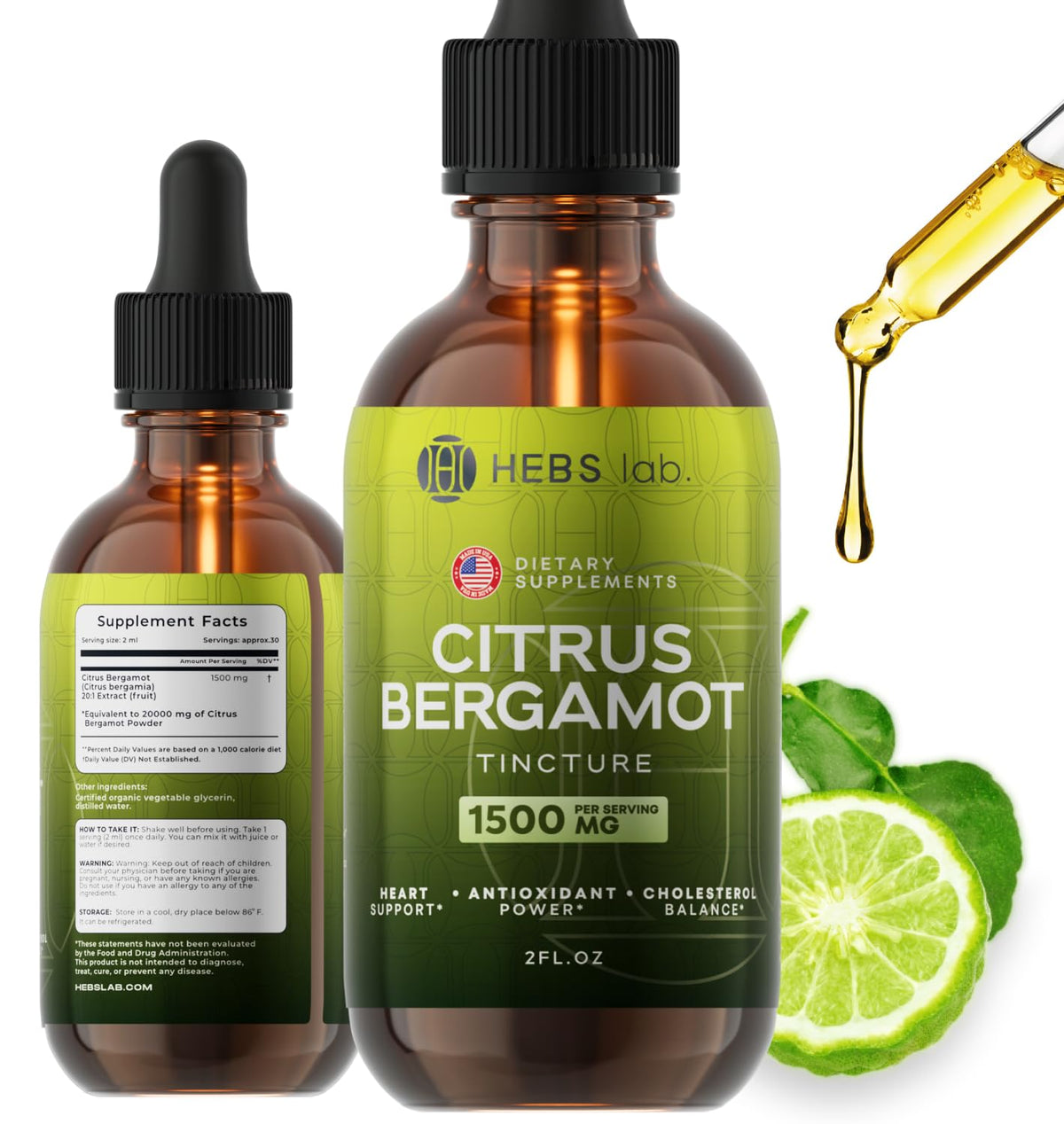 Bottle of Citrus Bergamot Drops 2 fl oz made in the USA