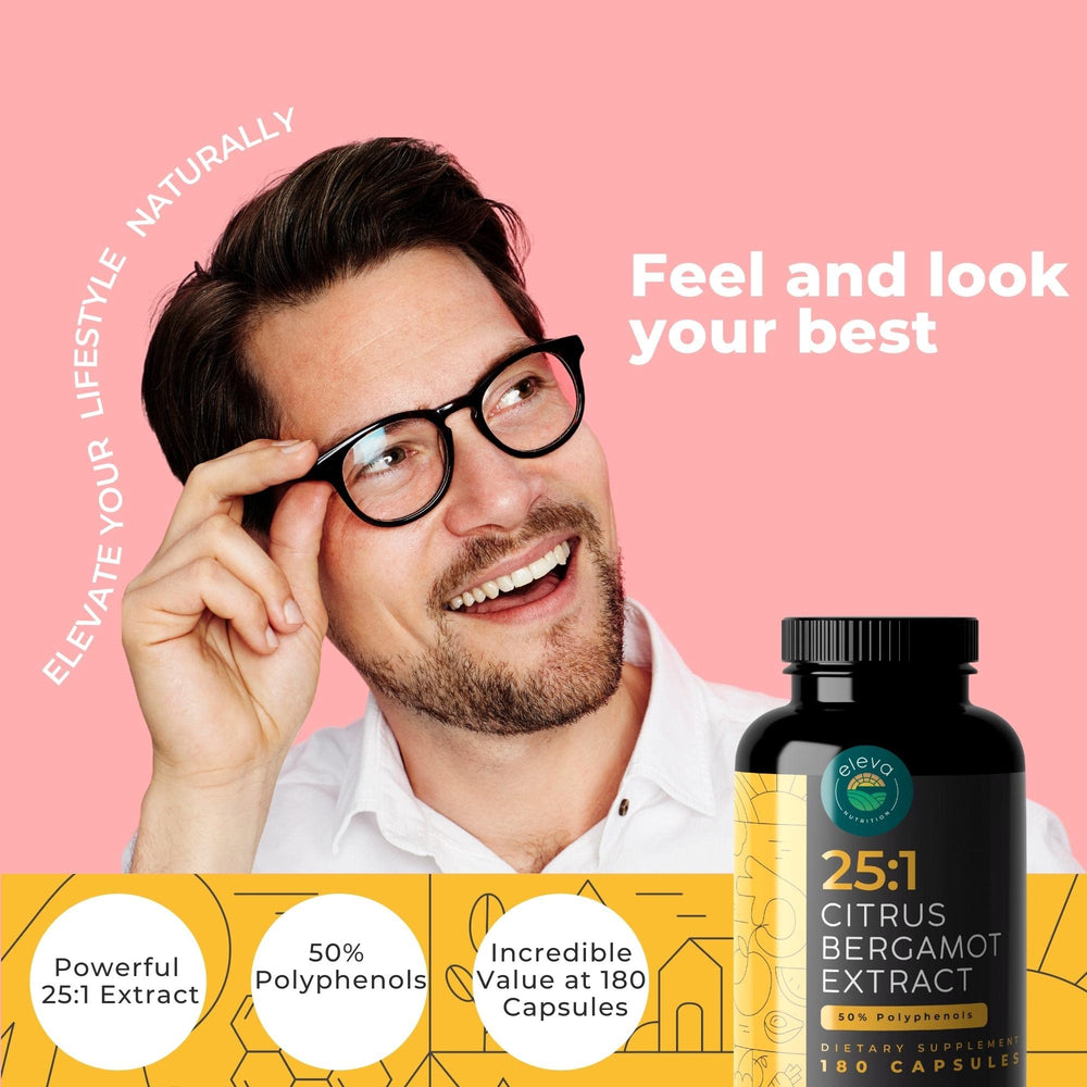 Close-up of Citrus Bergamot 1000mg capsules showing 50% polyphenols