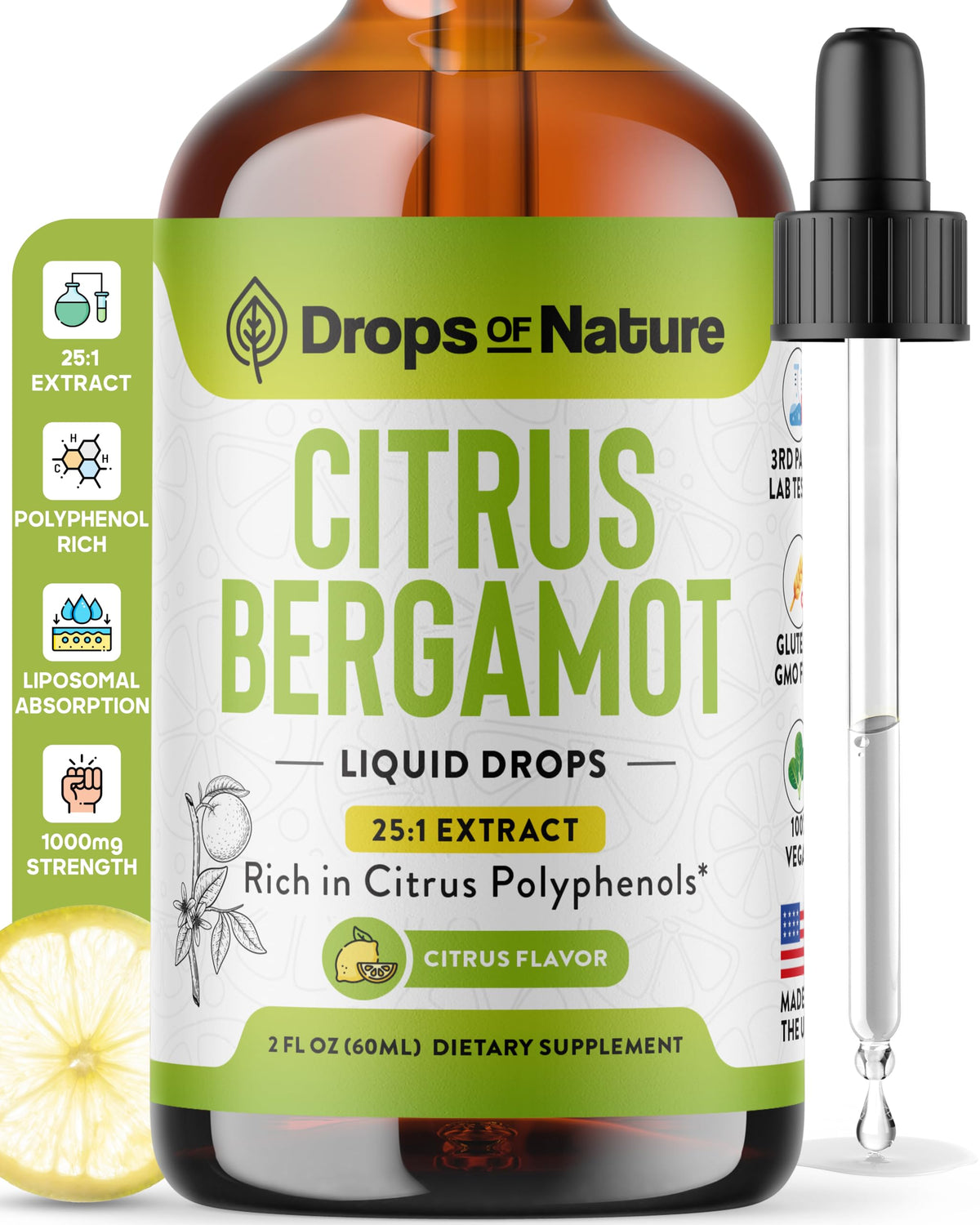 Citrus Bergamot Extract 25:1 Liquid Drops bottle and packaging