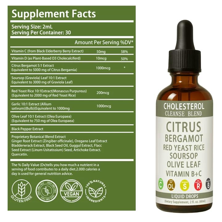 Citrus bergamot and red yeast rice liquid drops