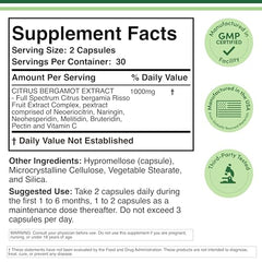 Product label showing Bergamonte standardization