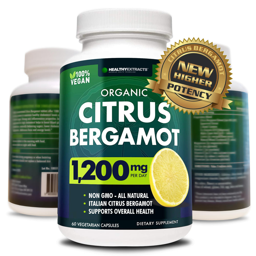 Citrus bergamot supplement bottle displaying 150:1 extract and 1200mg per serving