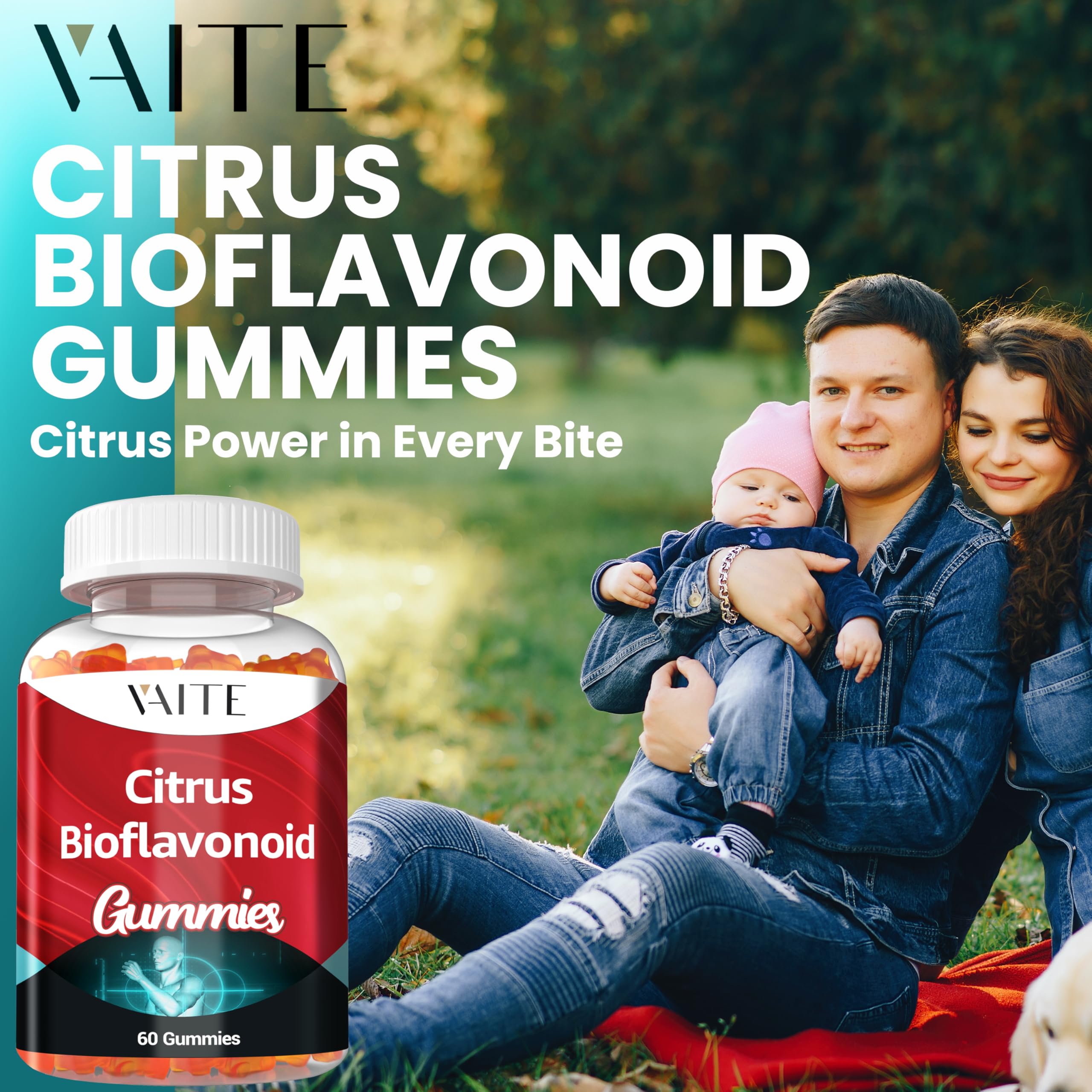 Active lifestyle imagery with citrus bioflavonoid gummies