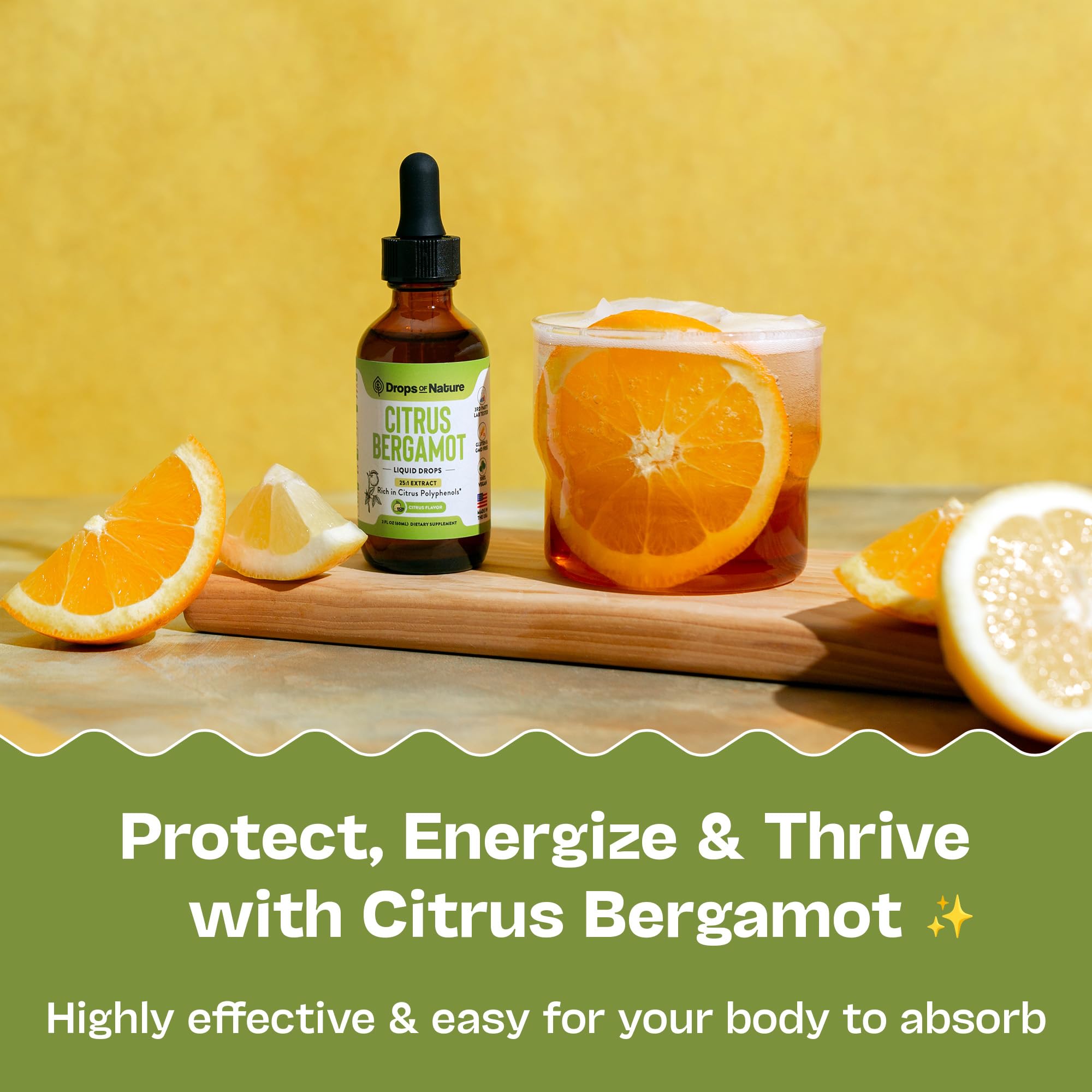 Lemon-citrus flavored Bergamot Drops close-up dropper