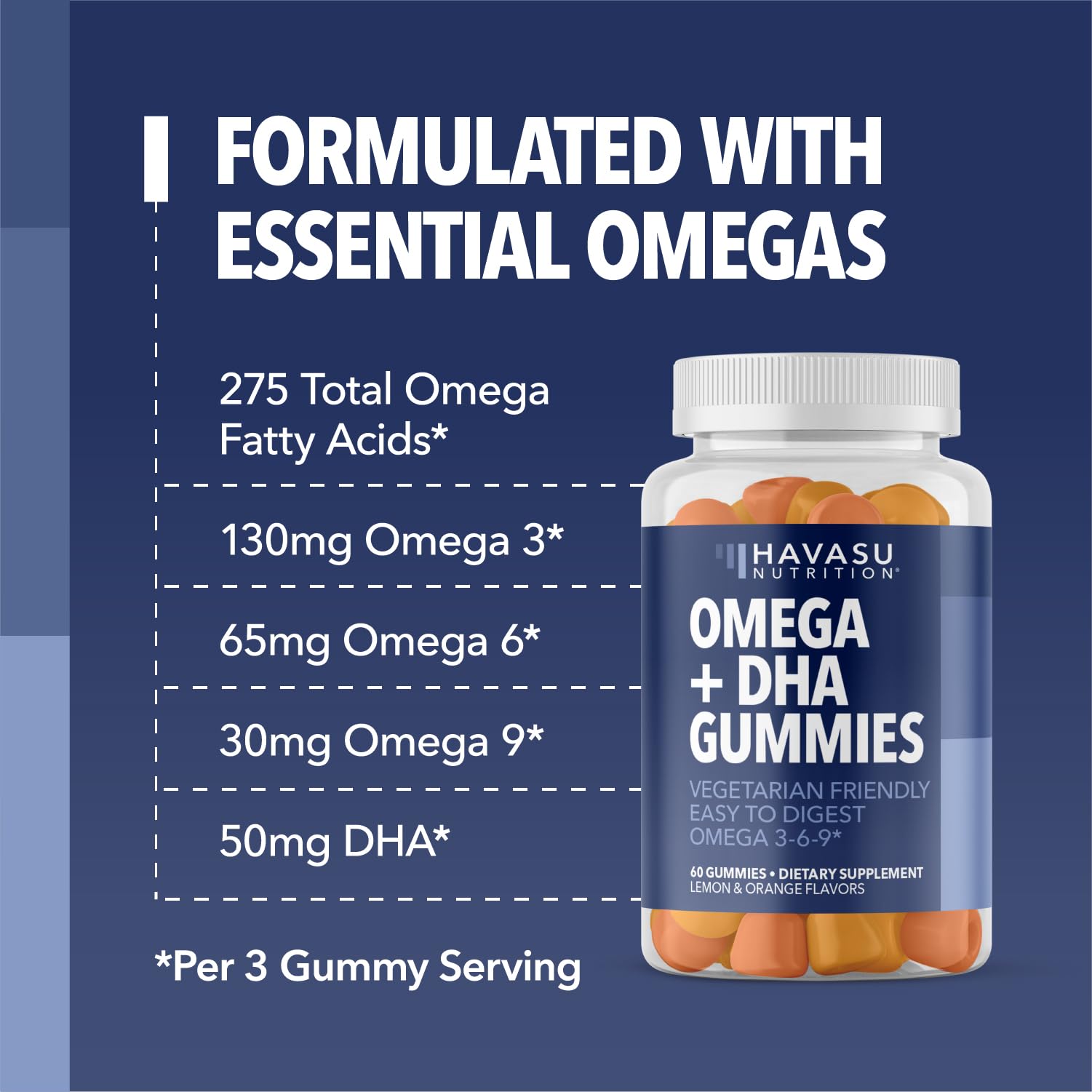 Citrus lemon and orange flavored omega gummies