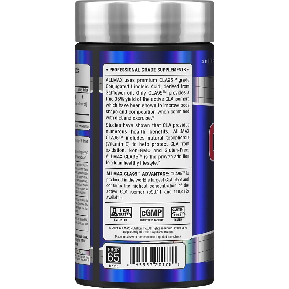 Back label of ALLMAX CLA95 bottle