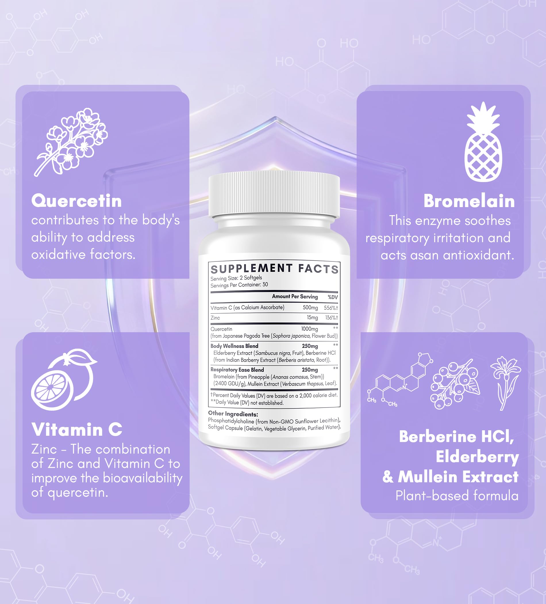 60 softgels per bottle of Clarusph Liposomal Quercetin