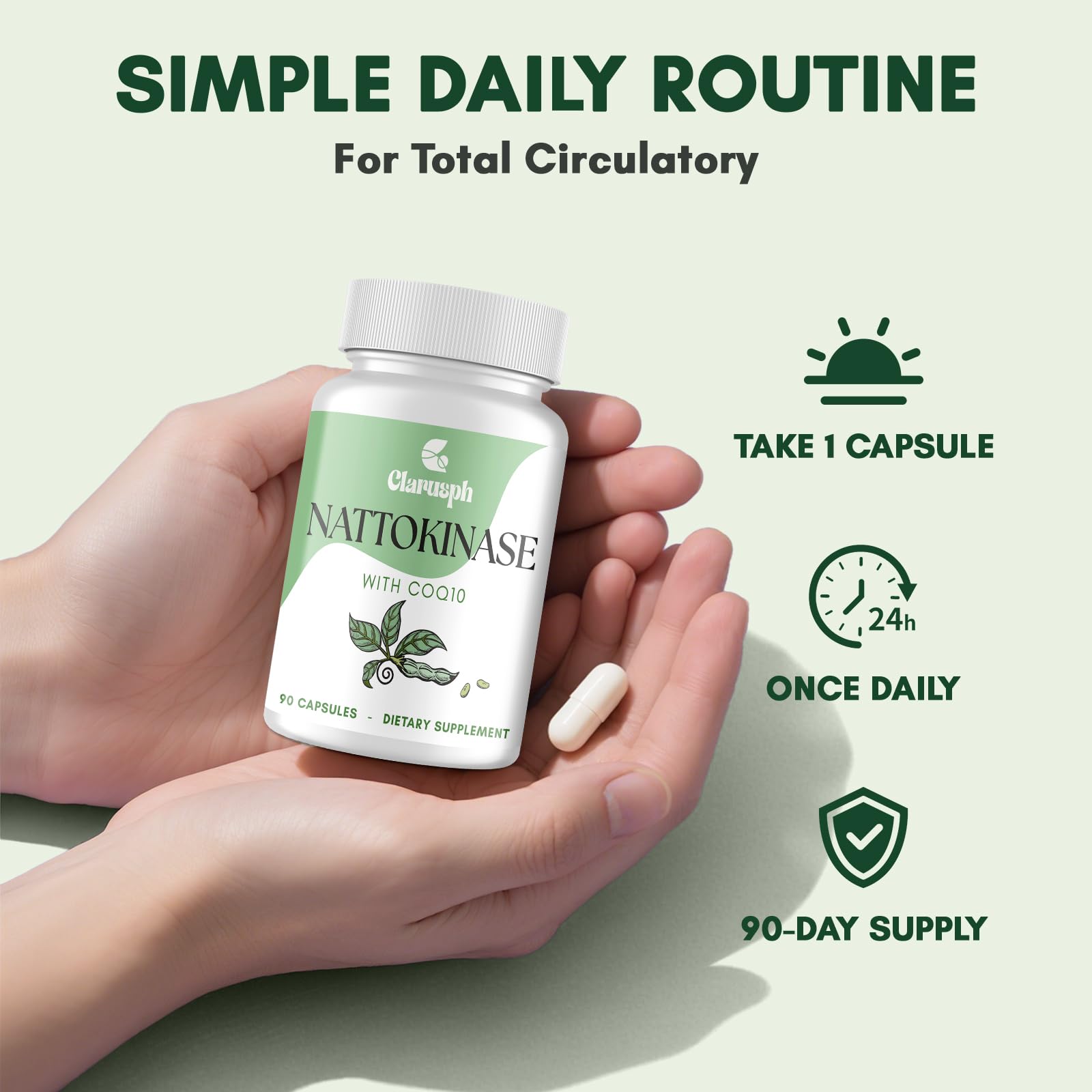 90 capsules per bottle image for Clarusph Nattokinase