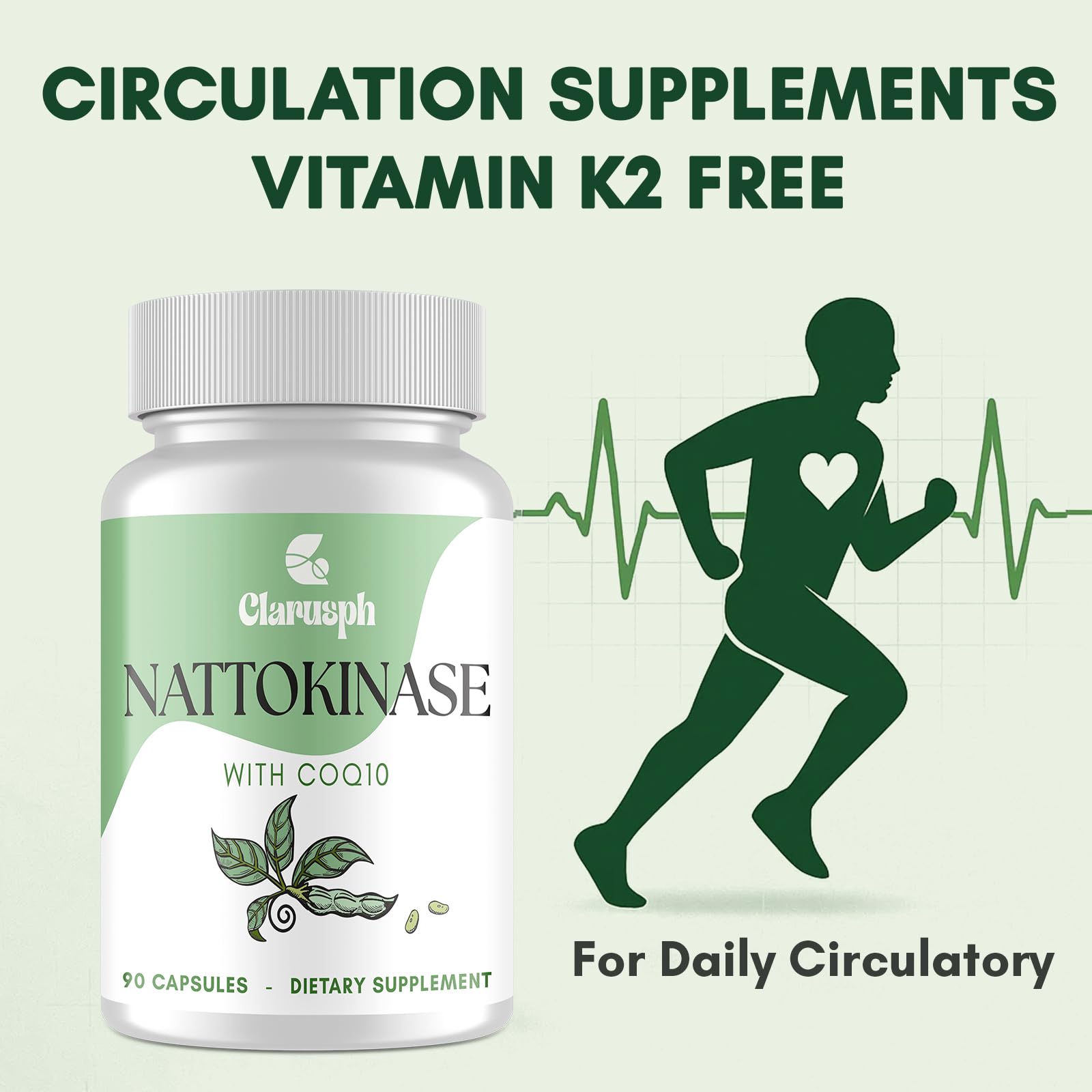 Back label with nutrition information on Clarusph Nattokinase bottle