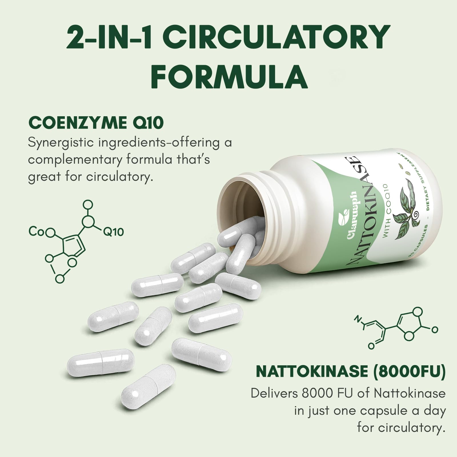 Close-up of Nattokinase and CoQ10 capsules