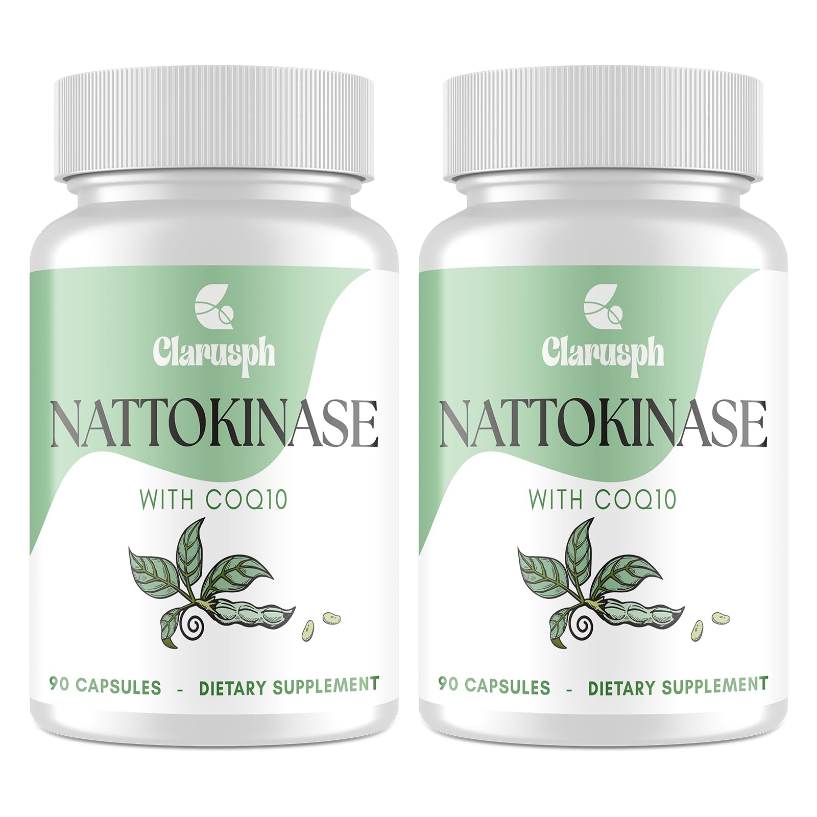 Clarusph Nattokinase 8000 FU with CoQ10 100mg bottle on white background