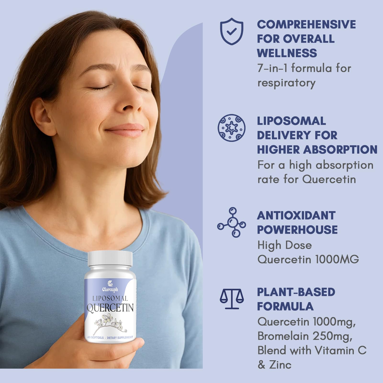 Graphic of quercetin, bromelain, vitamin C and zinc blend