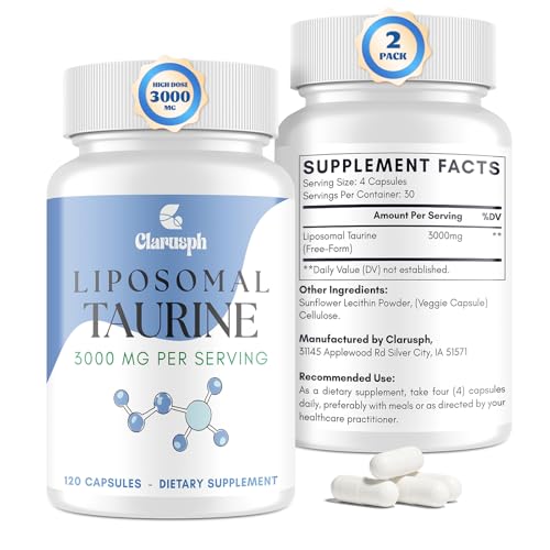 Clarusph Taurine liposomal bottle highlights energy support.