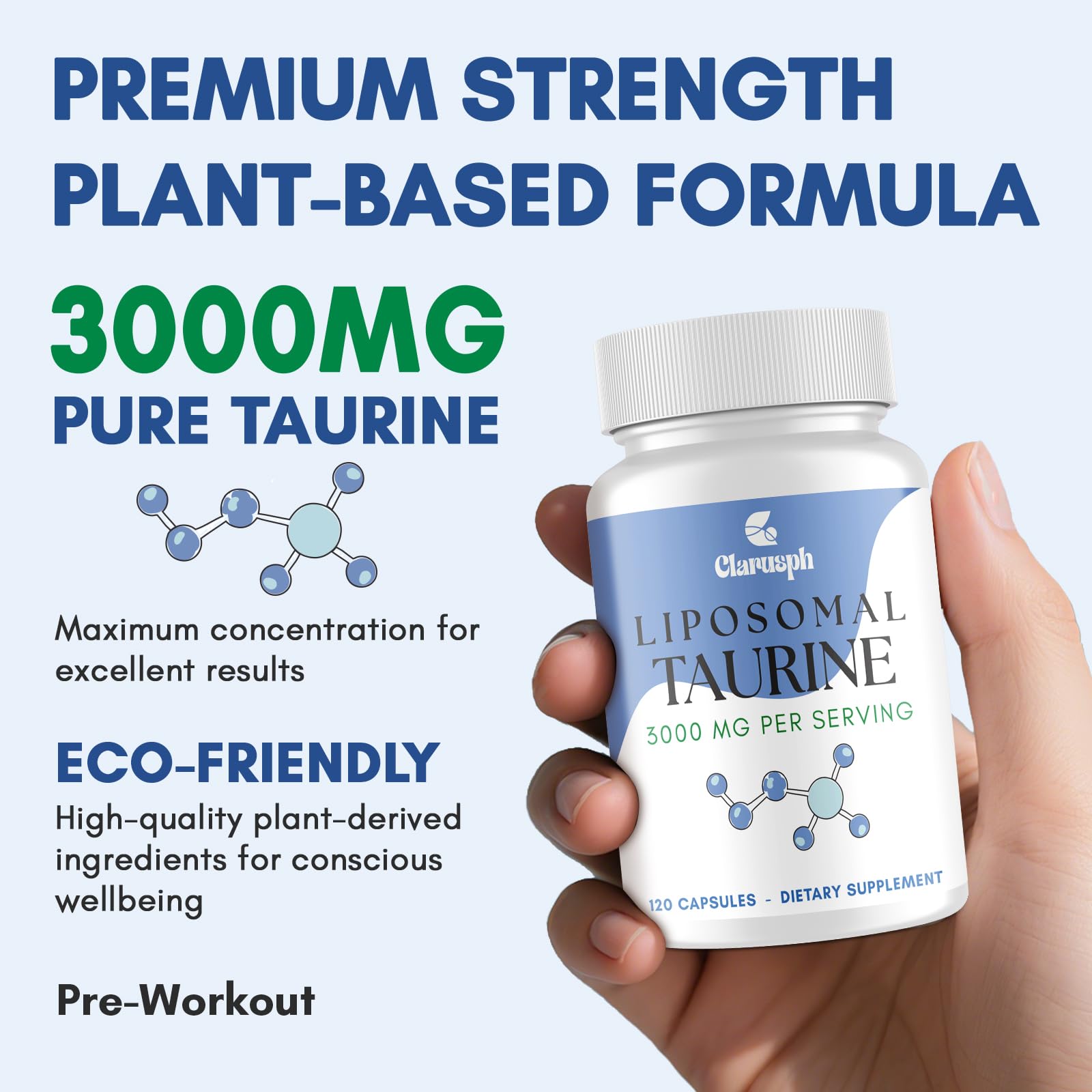 Clarusph Taurine vegan ingredients list supports clean energy.