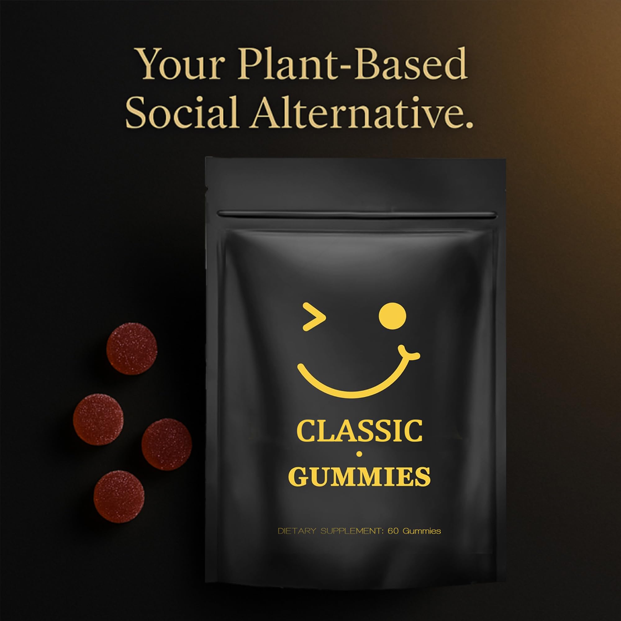 Product packaging label showing 60 gummies per bag