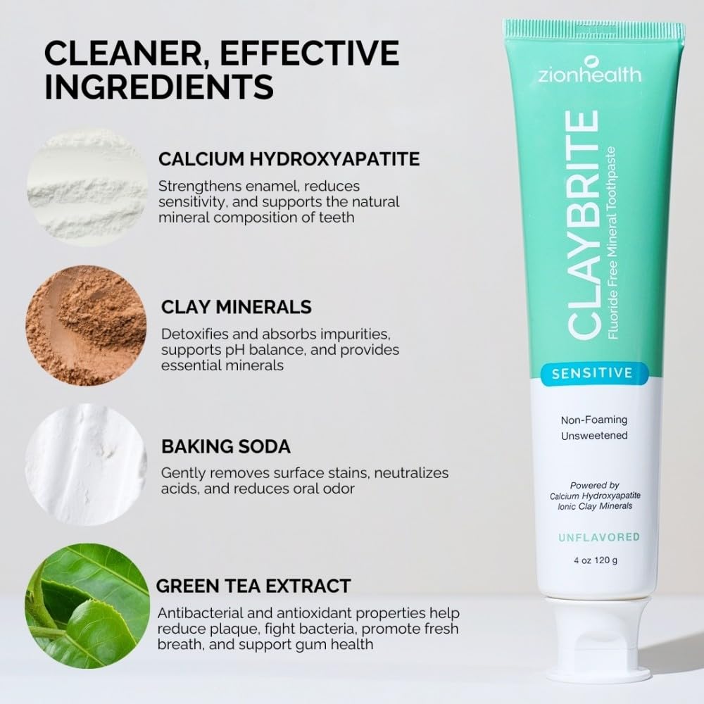 Front view of Zion Health ClayBrite toothpaste label