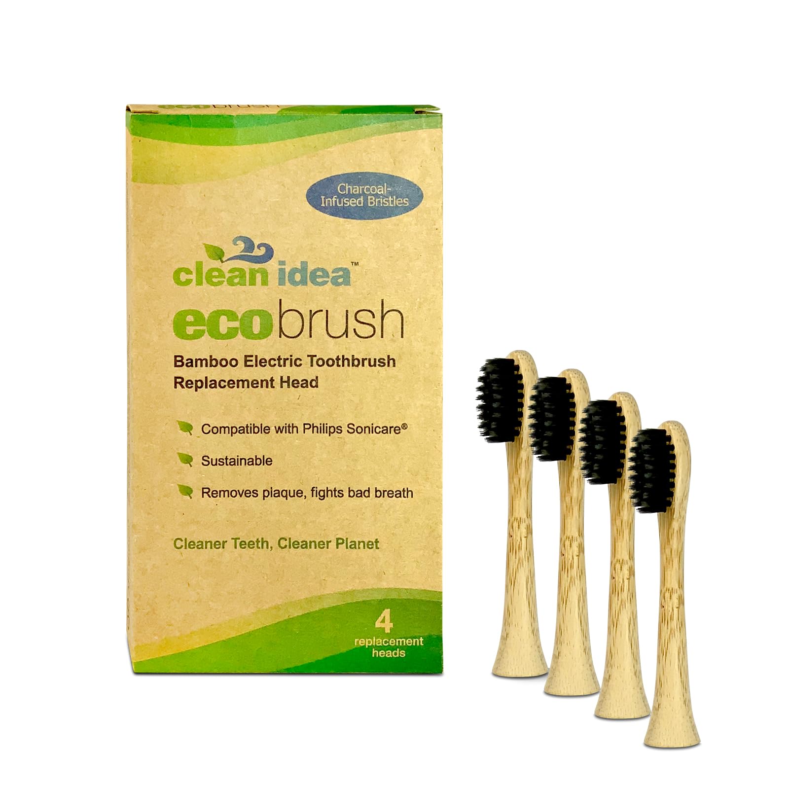 Charcoal-infused bamboo replacement head for electric toothbrush – front view