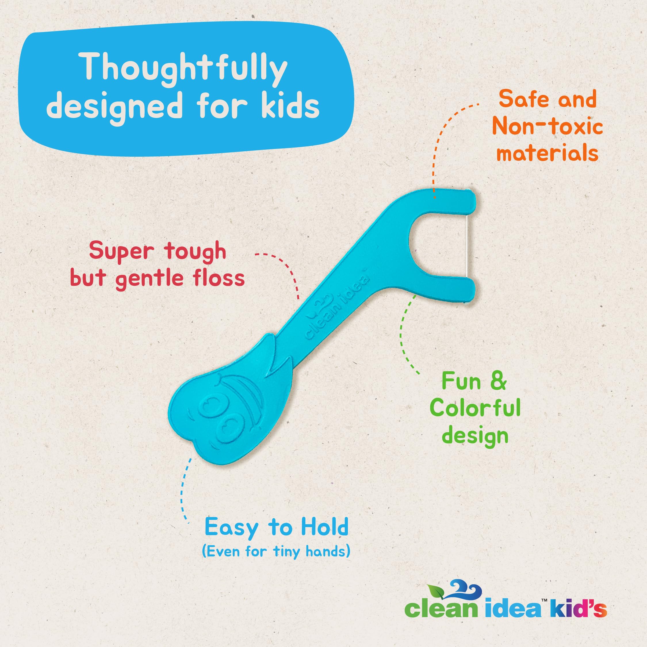 Close-up of easy-to-hold kid flossers with vibrant colors