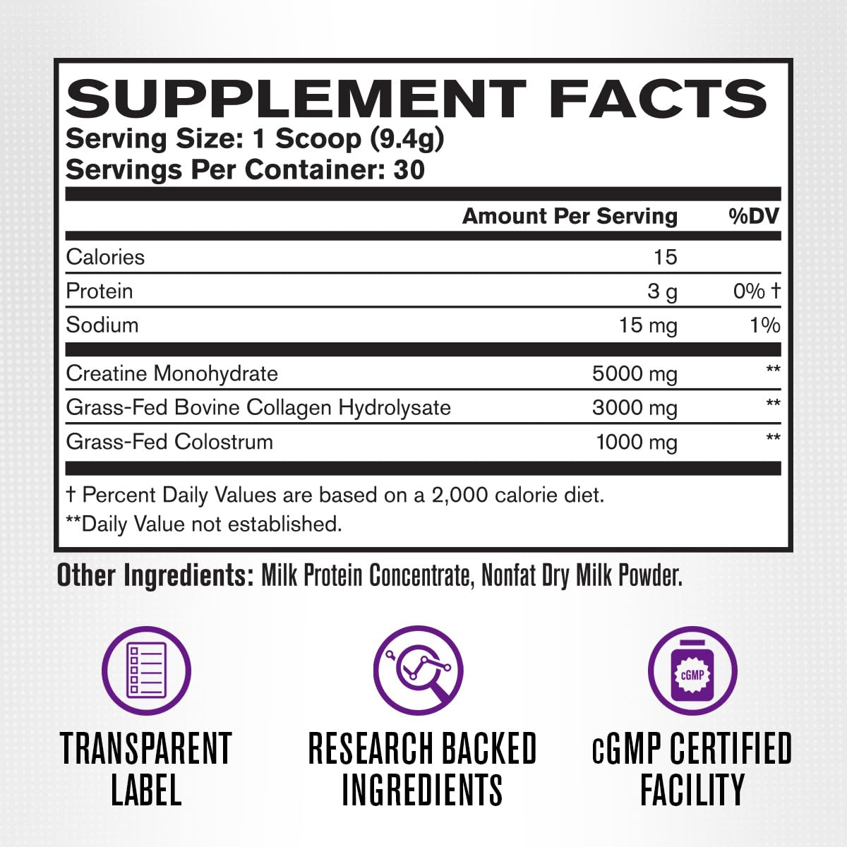 Label highlighting clean ingredients and allergen-free formula