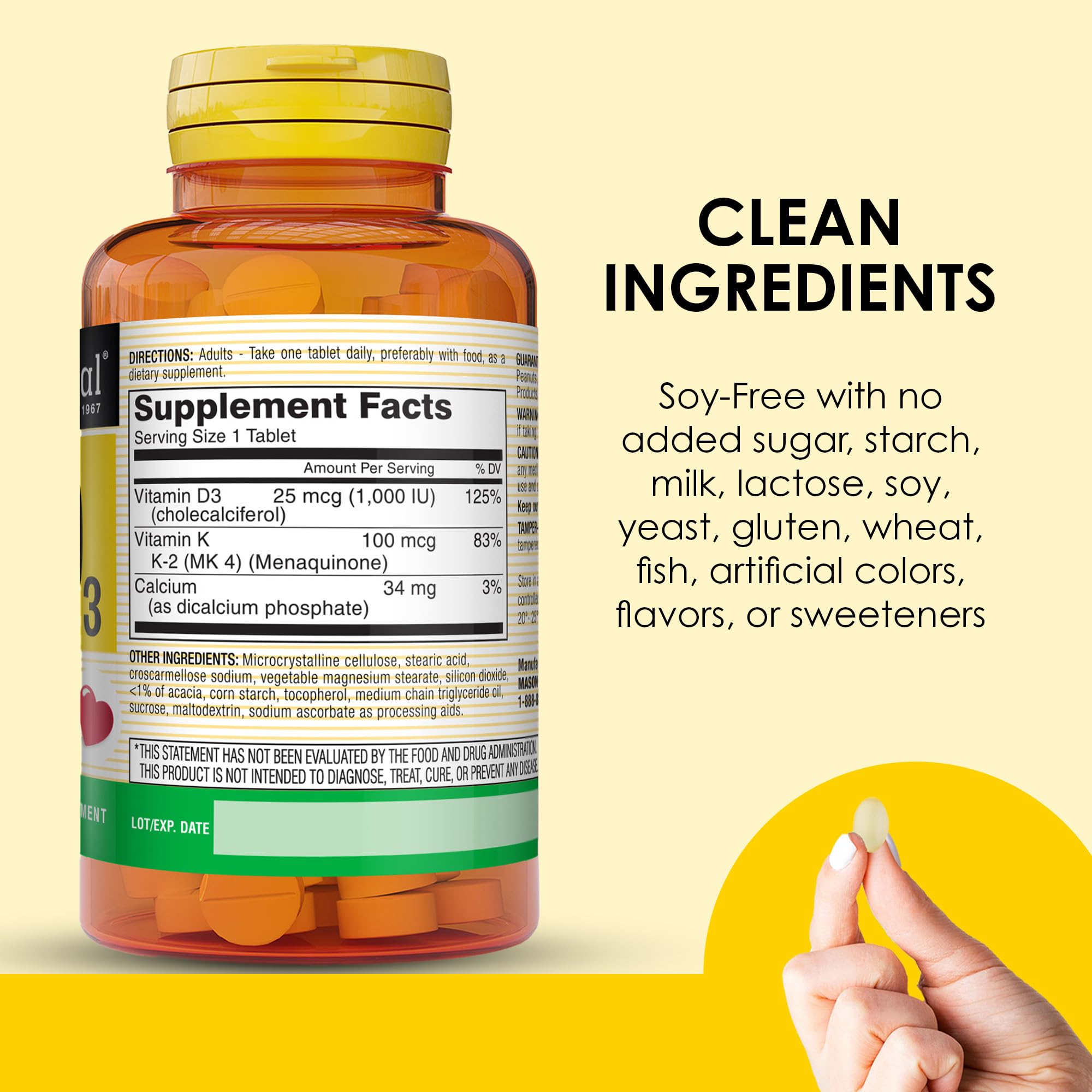 Product label emphasizing clean ingredients with no artificial colors