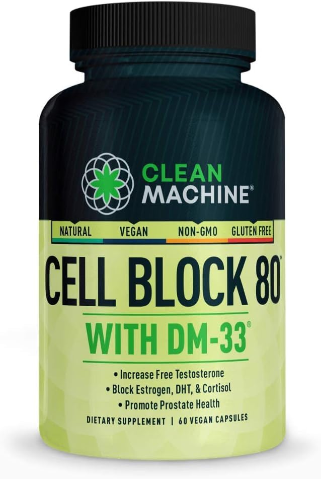 Clean Machine Cell Block 80 bottle front with vegan capsules for potential testosterone support