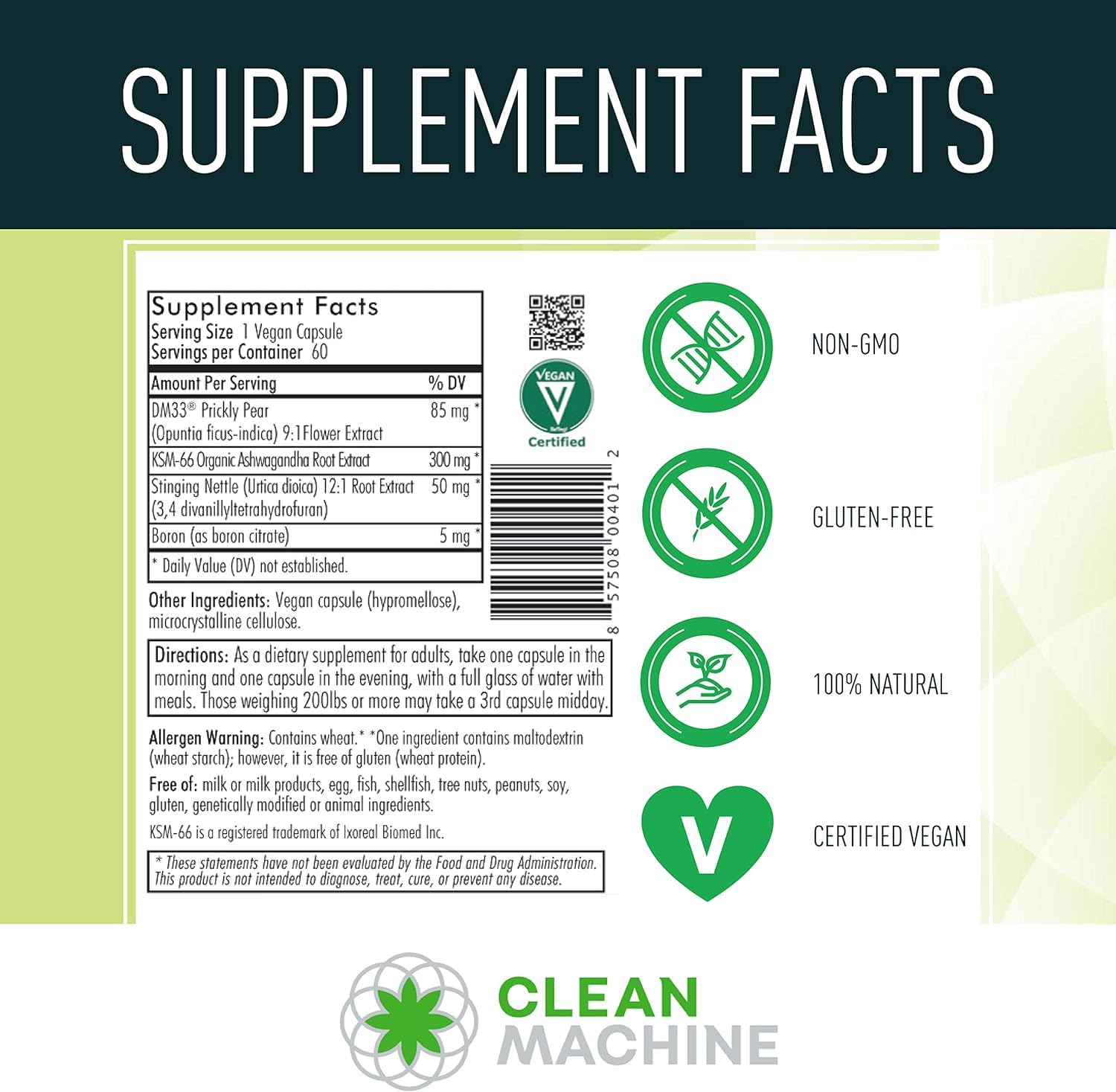 Clean Machine Cell Block 80 label graphic highlighting DM33 Opuntia extract
