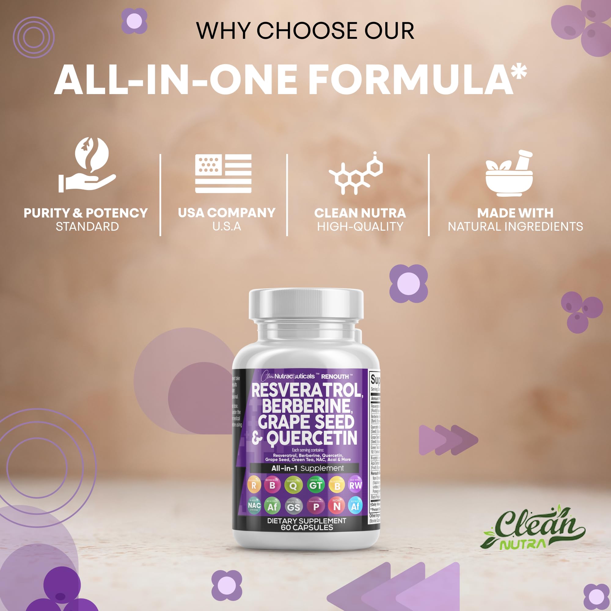 Renouth acai noni blueberry mix capsules emphasize berry-derived polyphenols