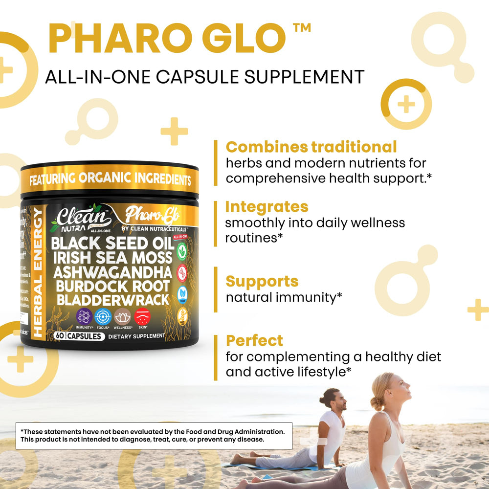 Herbal energy and immune support capsules on a clean background