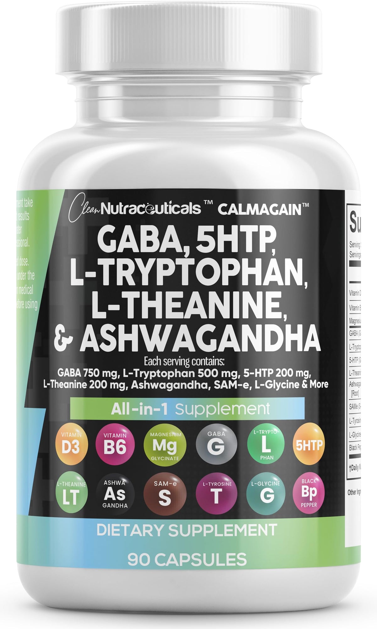 Front view of Clean Nutra CalmAgain bottle with label