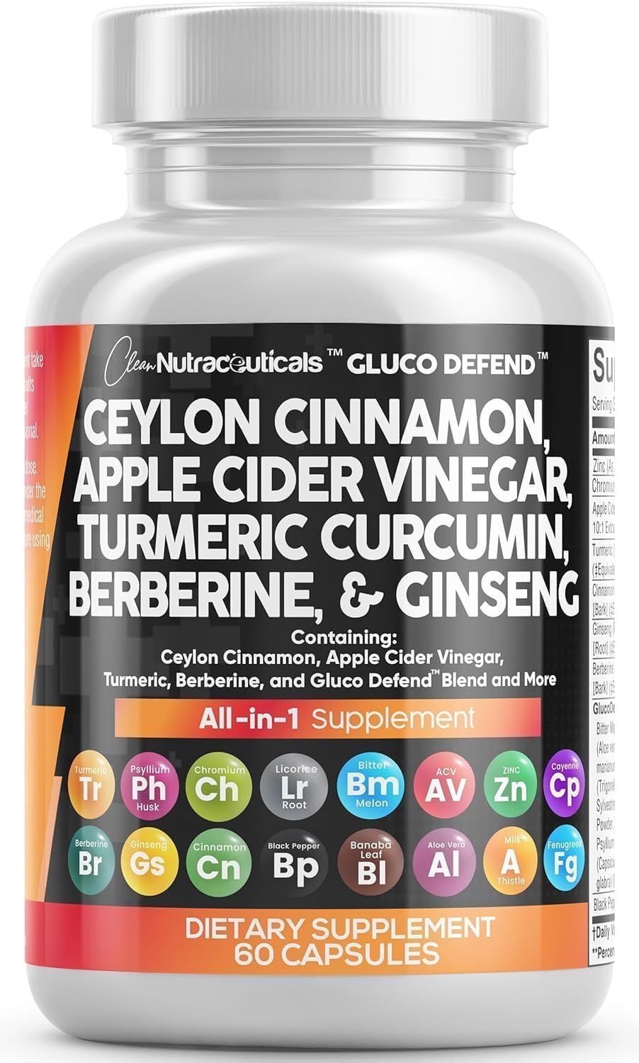 Bottle of Clean Nutra 16-in-1 Ceylon Cinnamon & Apple Cider Vinegar capsules