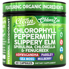 Bottle of Clean Nutra Chlorophyll Peppermint vegan capsules