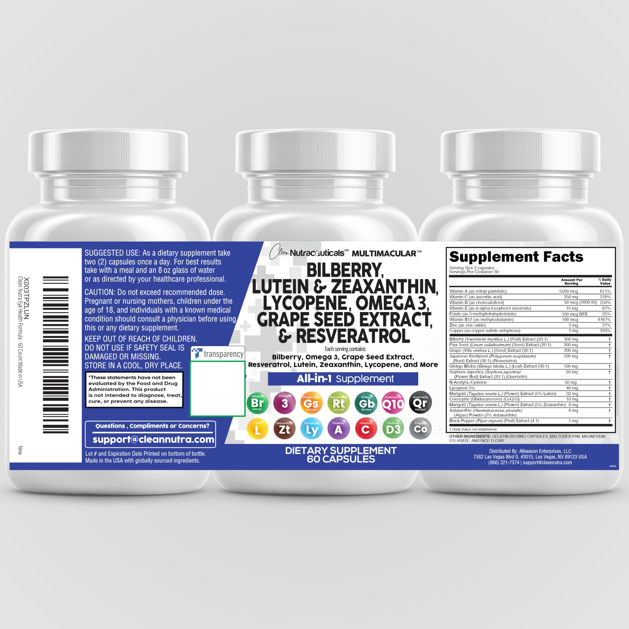 Packaging box of Clean Nutra Eye Vitamins
