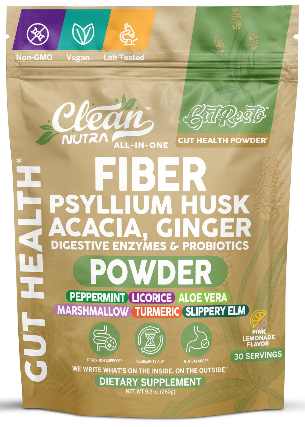 Front label of Clean Nutra Fiber Powder Supplement bottle