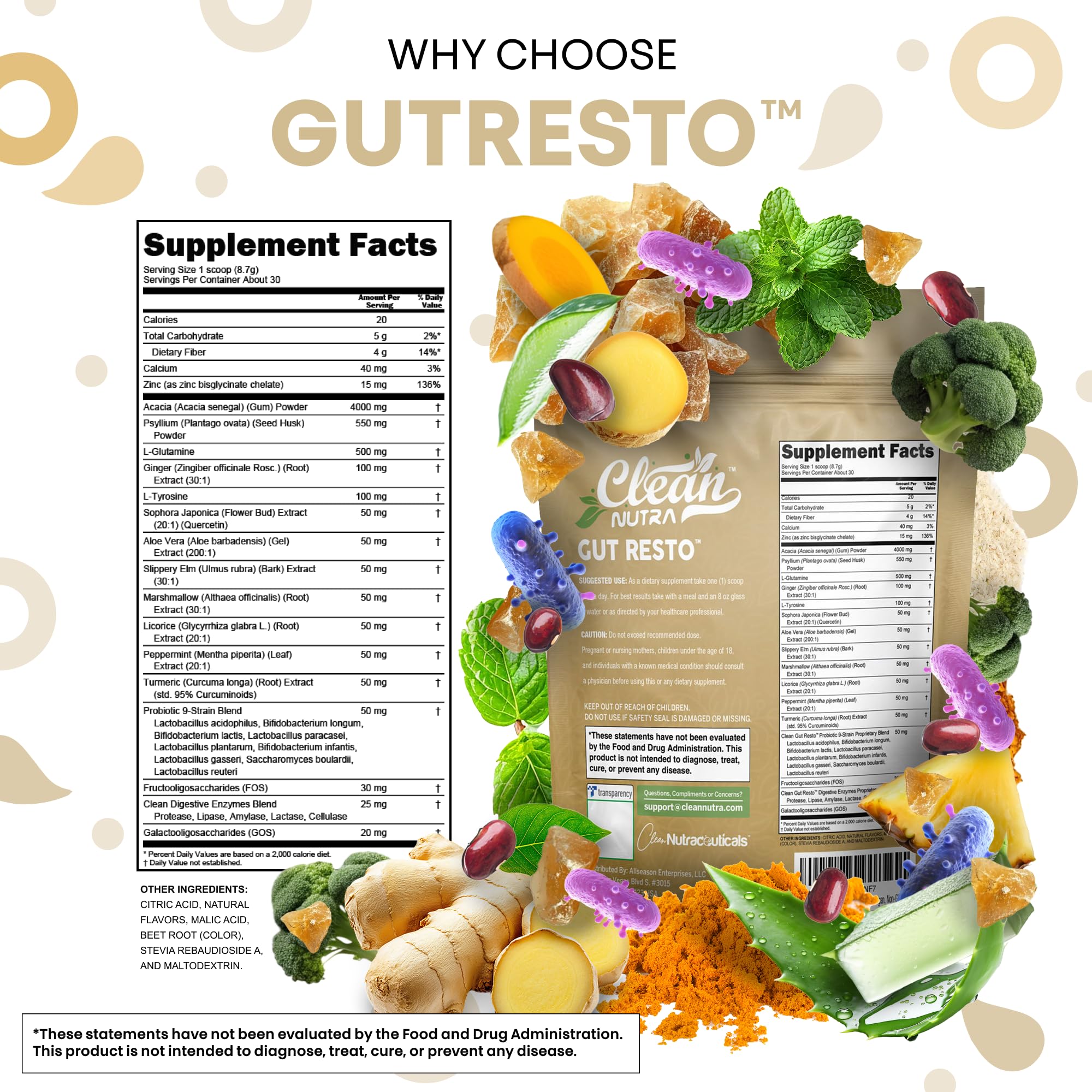5-in-1 fiber blend featuring psyllium, prebiotics, probiotics, and enzymes
